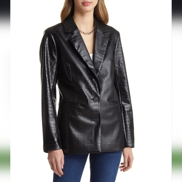 NWT Halogen Black Faux Leather Blazer Size XS - Picture 1 of 10